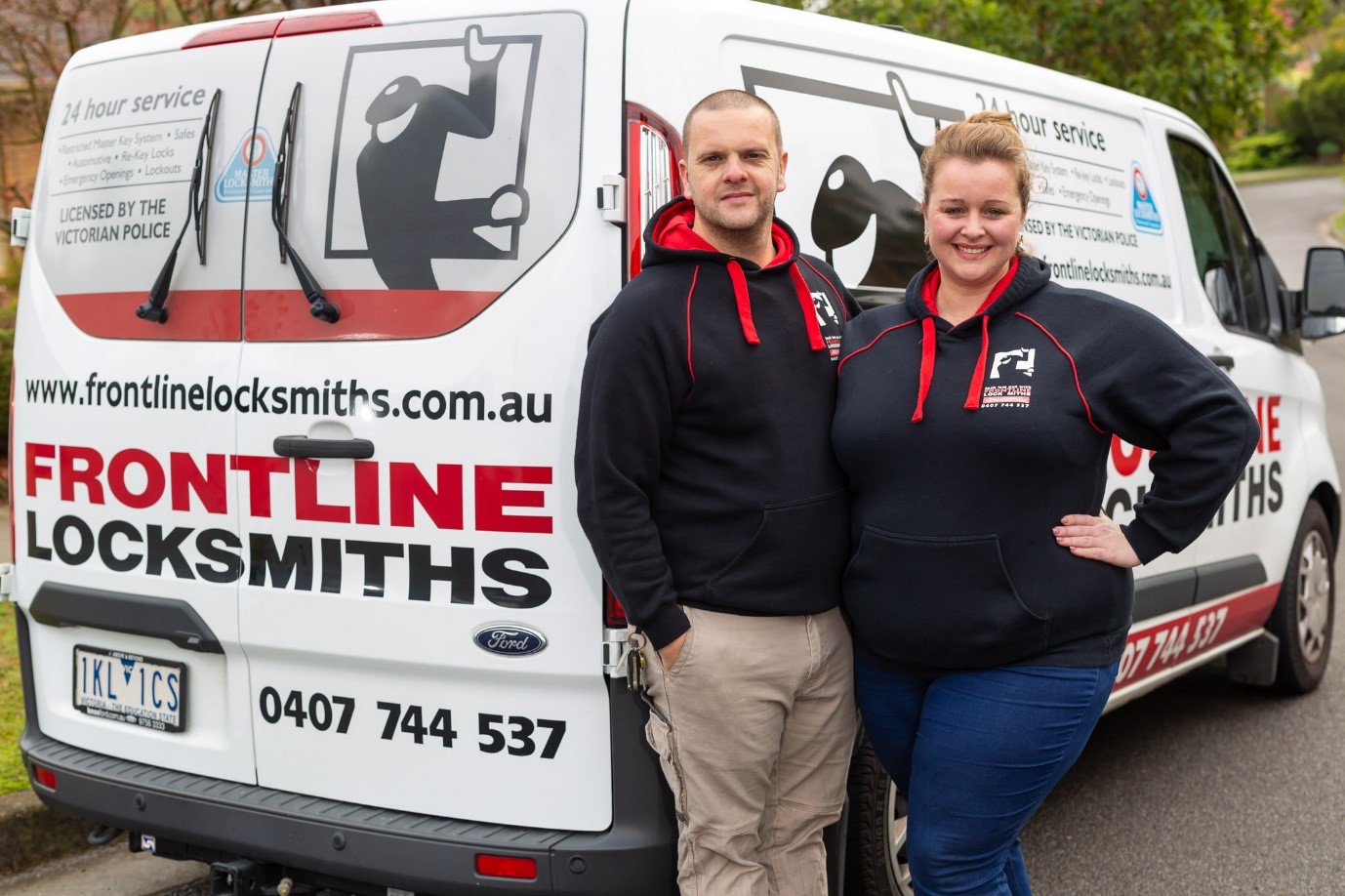 Frontline Locksmiths mobile locksmith service van attending residential property in Melbourne eastern suburbs