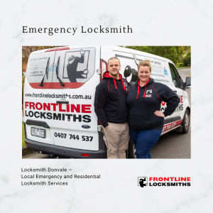 Frontline Locksmiths van providing emergency locksmith services in Donvale Melbourne eastern suburbs on a residential street